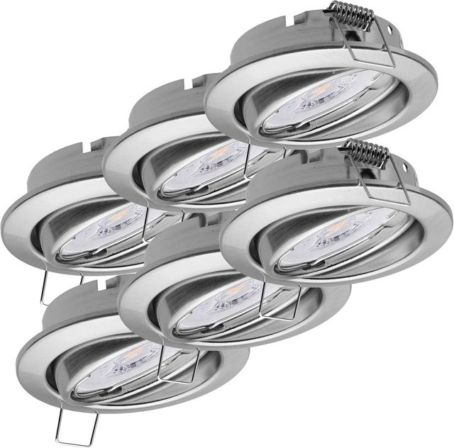 Oktaplex 6er Set Dijon Deckenspots aus Edelstahl Gebürstet in Silber mit schwenkbaren LED Modulen, Neutralweiß 4000K - Bild 1