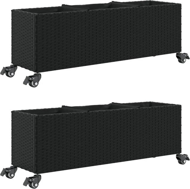 vidaXL Pflanzkübel mit Rollen aus PE-Rattan in Schwarz, 2er Set, H x B x T: 107 x 32 x 38 cm - Bild 1
