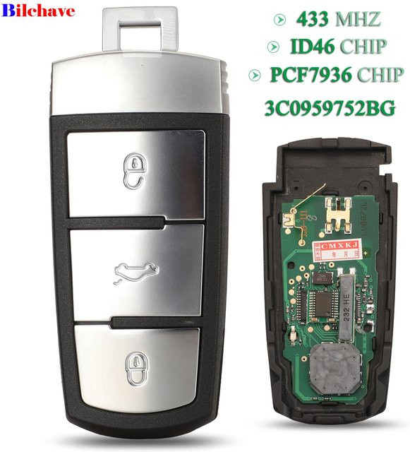 Jingyuqin Auto Fernbedienung Schlüssel für VW Volkswagen Passat CC 2006-2014, 433MHz ID46 PCF7936 Chip Fob mit 3 Tasten und Keyless Go, Schwarz - Bild 1
