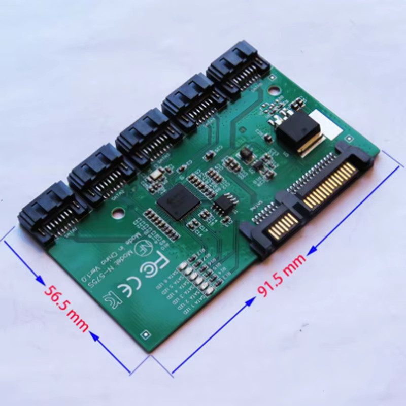 SATA Erweiterungskarte 1 bis 5 Port SATA 3.0 Controller Karte als Motherboard Port Multiplikator Riser Karte Hub Adapter in Grün - Bild 4
