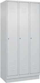 C+P Spind Classic PLUS Garderobenschrank mit 3 Abteilen, Grau, B/T/H: 195 x 90 x 50 cm, mit Zylinderschloss und 4 Garderobenhaken - Bild 1