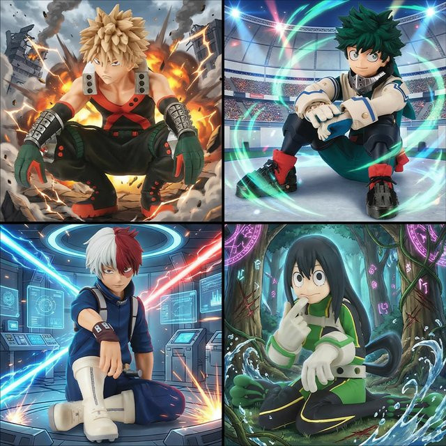 Bandai My Hero Academia Action Figure, Midoriya Izuku Bakugou Katsuki Todoroki Shoto Asui Tsuyu, Kunststoff, Bunt / Mehrfarbig - Bild 1
