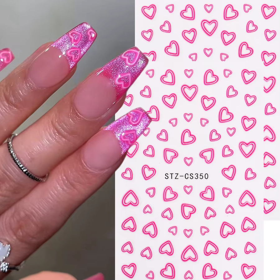 Rosa hohle Herz-Nagelaufkleber, glänzend, Unisex - Bild 2