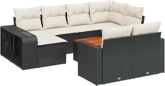 vidaXL 11-tlg. Garten-Sofagarnitur aus Polyrattan in Schwarz mit Kissen und Couchtisch - Bild 1