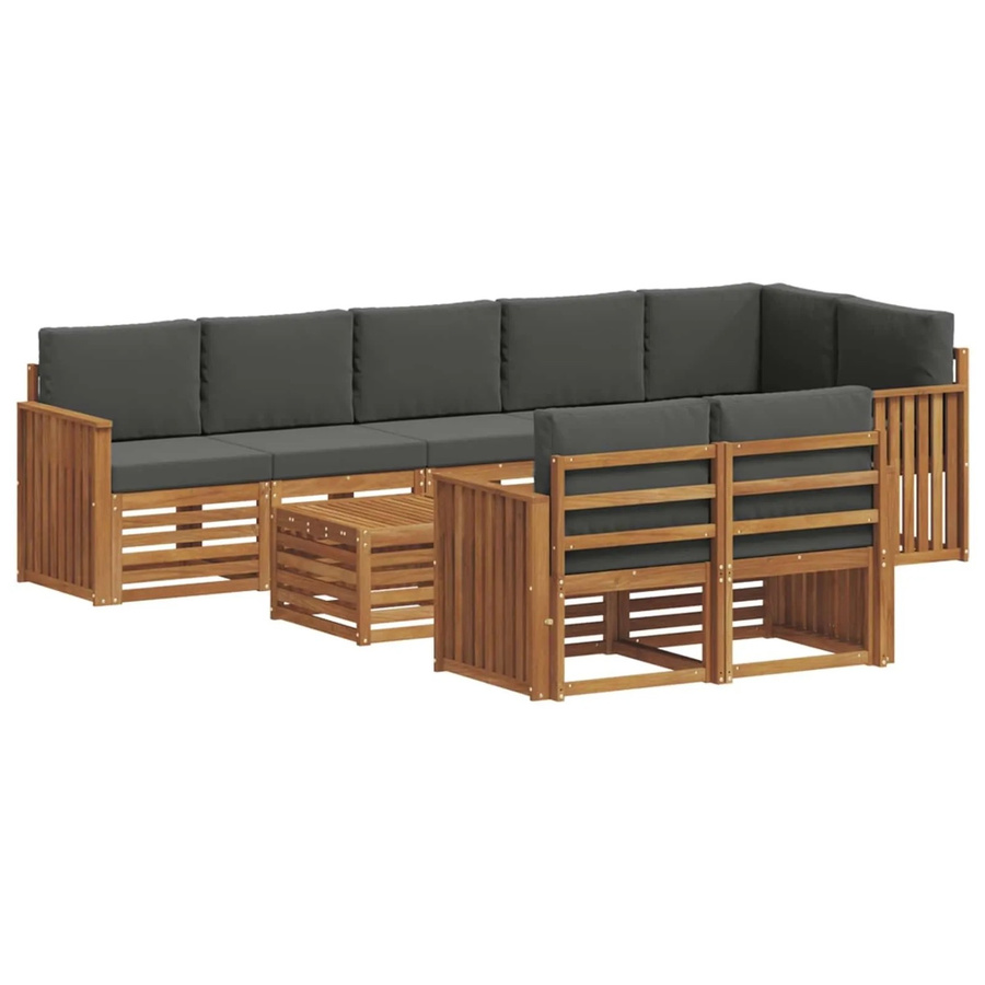 vidaXL Sofagarnitur 9-teilig aus Massivholz Akazie in Natur und Anthrazit mit Polsterung und Kissen - Bild 2