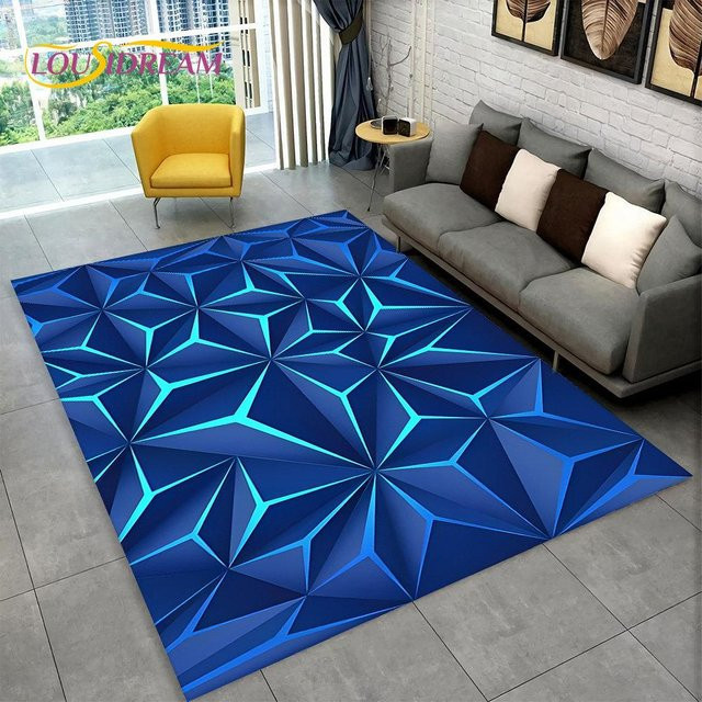 Karpetti 3D-Teppich mit modernem geometrischem Design in Blau, rutschfest und waschbar, B/T: 80 x 120 cm - Bild 1