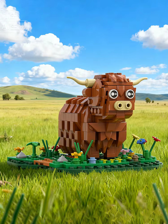 GOBRICKS MOC Highland Cattle Bausteine Kit, Schottische Kuh, Bauernhof - Bild 4