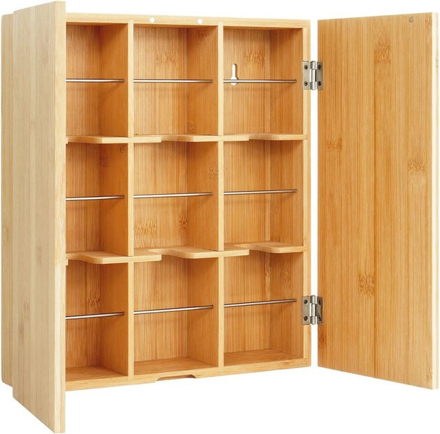 Relaxdays Teebox aus Bambus und Edelstahl in Natur mit 9 Fächern zur Wandmontage, B/T/H: 31 x 26,5 x 7 cm - Bild 1