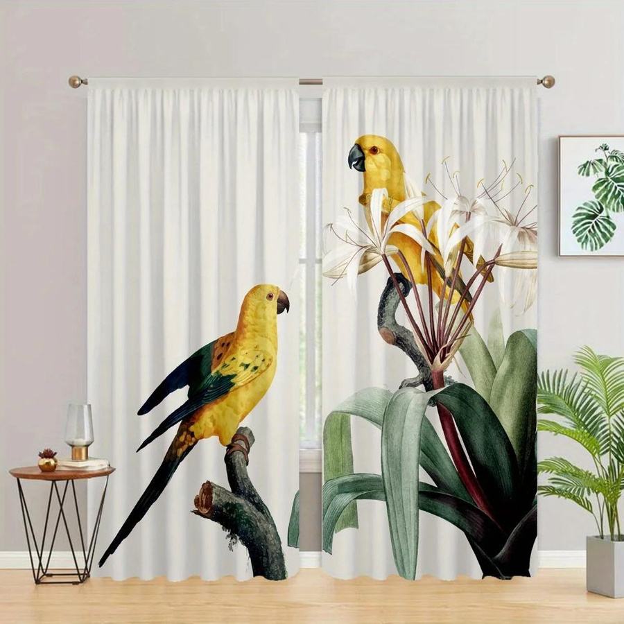 Yiran Furniture Vorhänge mit tropischem Kaktus- und Laubmuster, 2er-Set, botanisch bedruckt, halbtransparent, Polyester, Mehrfarbig, B/H: 200 x 240 cm - Bild 1