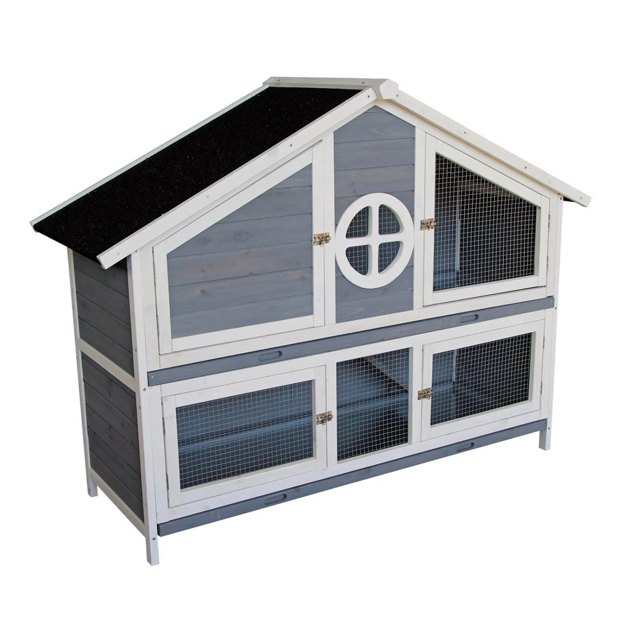 Wiltec Kaninchenstall Hasenvilla aus Fichtenholz in Grau-weiß, B/T/H: 116 x 45 x 108 cm - Bild 2