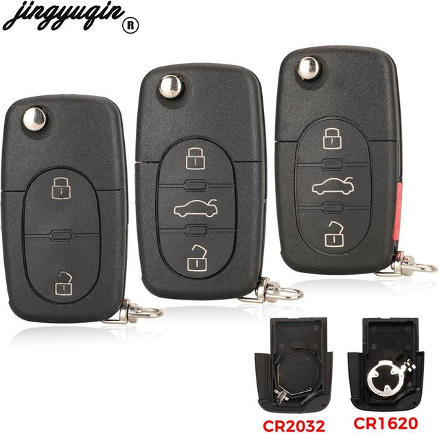 Jingyuqin Ersatzgehäuse für Audi A2 A3 A4 A6 A8 TT RS4 Funkschlüssel in Schwarz mit 2/3/4 Tasten und CR1620/CR2032 Batterieaufnahme - Bild 1