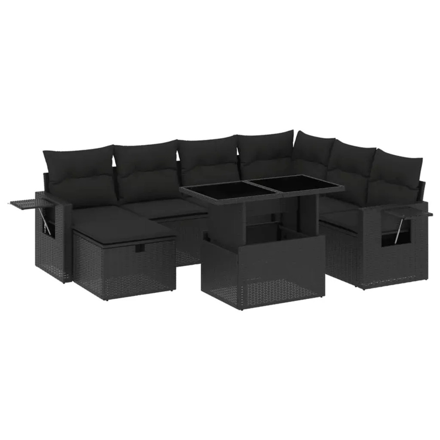 vidaXL 8-teilige Garten-Sofagarnitur aus Poly-Rattan mit Kissen in Schwarz - Bild 2