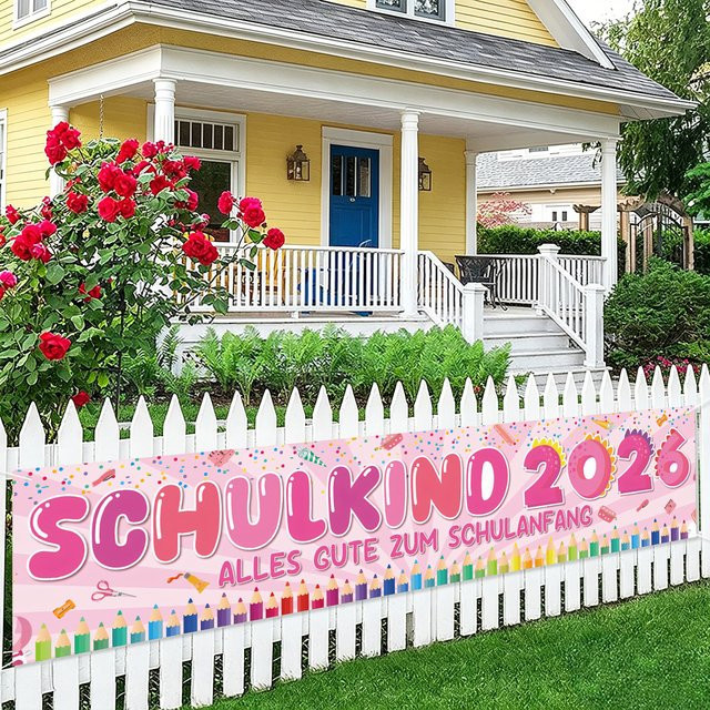 SCHULKING Zurück zur Schule Gartenzaun-Dekoration Banner in Pink und Mehrfarbig - Bild 1
