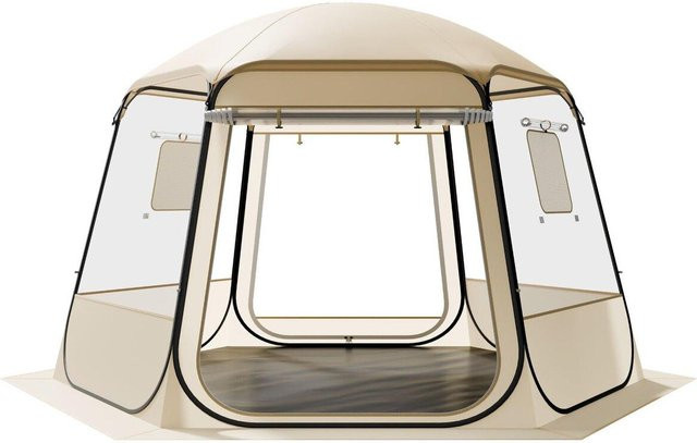 Buying Solutions MB Pop-up Blasen Zelt mit 540 Grad Panorama, Wasserdichtes Iglu Campingzelt mit Fenstern, B/T/H: 336 x 305 x 220 cm, Transparent/Beige/Schwarz - Bild 1