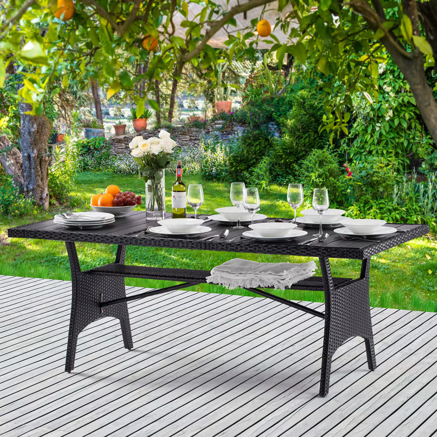 CARARIA® Polyrattan Gartentisch Takeo in Schwarz mit WPC-Elementen, B/T/H: 190 x 90 x 75 cm - Bild 2