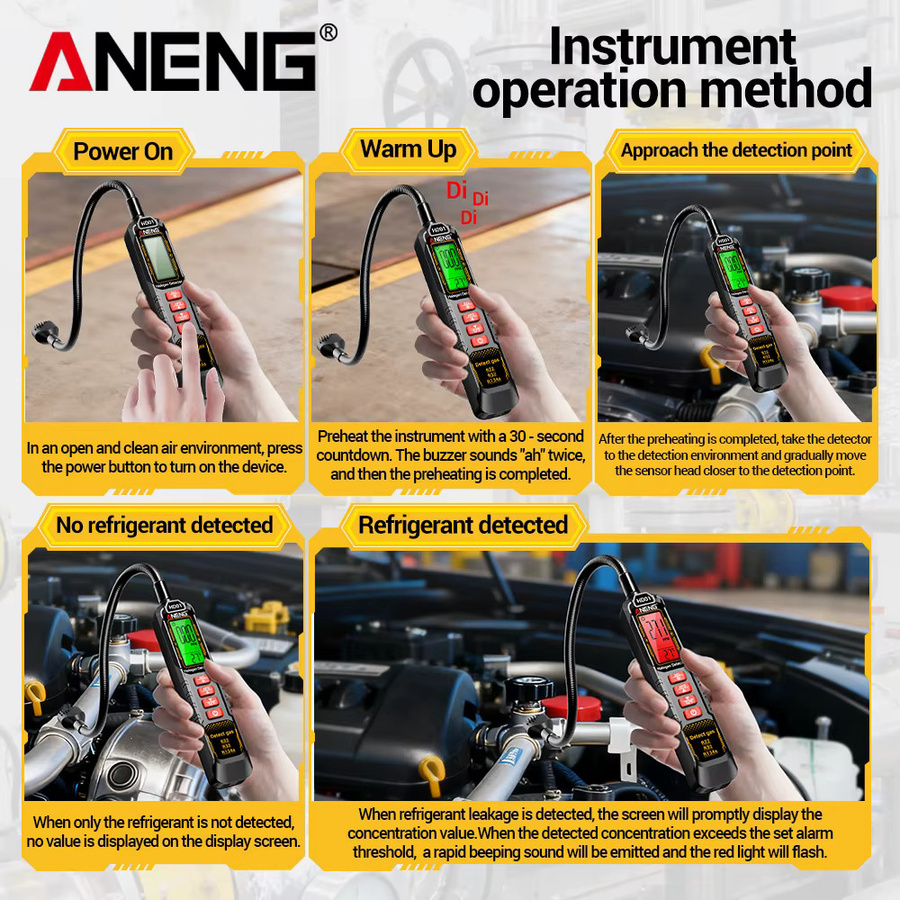 ANENG Professioneller Gasleck-Kältemitteldetektor für Kfz- und Klimaanlagen zur Erkennung von R22, R32 und R134a mit akustischer und visueller Anzeige - Bild 4