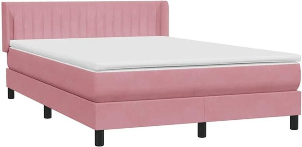 vidaxl Boxspringbett mit Matratze aus Samt in Rosa, B/T/H: 140 x 220 cm - Bild 1
