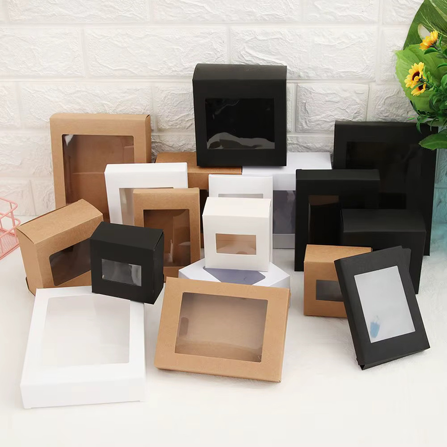 10 Stück Vintage Kraftpapier Geschenkboxen in Braun mit klarem PVC-Fenster für DIY Süßigkeiten und Geschenke - Bild 2
