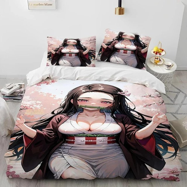 3-teiliges Demon Slayer Anime Bettwäsche-Set aus atmungsaktiver Mikrofaser, King-Größe, B/H: 245 x 210 cm, Mehrfarbig - Bild 1