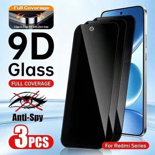 3 Stück Xiaomi Sichtschutz-Panzerglas Displayschutzfolie für Redmi Note 15 Pro 5G 14S 13 12 11 Pro 12S 11S 15C 15 14C 13C 12C 10A transparent - Bild 1