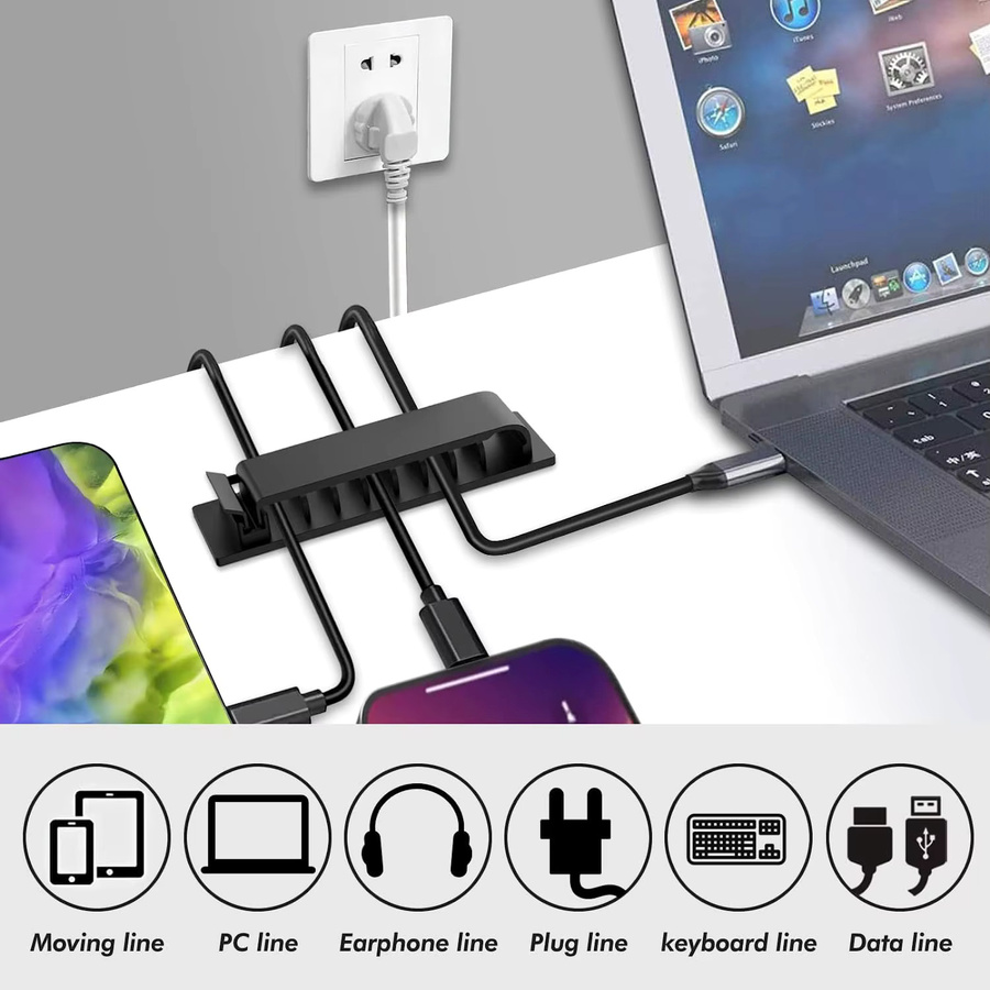 Cohai Kabel-Organizer mit selbstklebenden Kabelklemmen für USB-C Kabel in Schwarz und Weiß - Bild 3