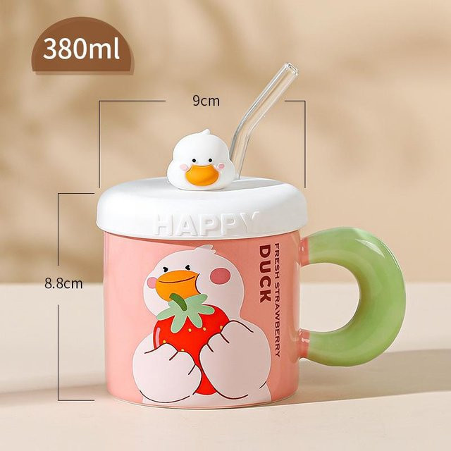Kreative Cartoon-Keramiktasse mit Deckel von Yiran toy 1 in Weiß, 380 ml - Bild 1