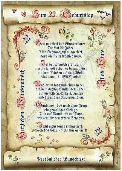Personalisierte Urkunde zum 22. Geburtstag in Beige im Vintage-Stil von tantum graphic - Bild 1