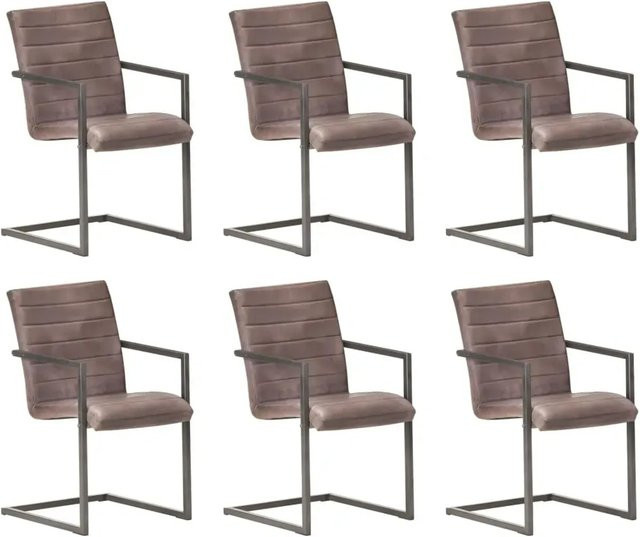 6er Set Freischwinger Stühle von vidaXL aus braunem Echtleder im Retro-Design - Bild 1