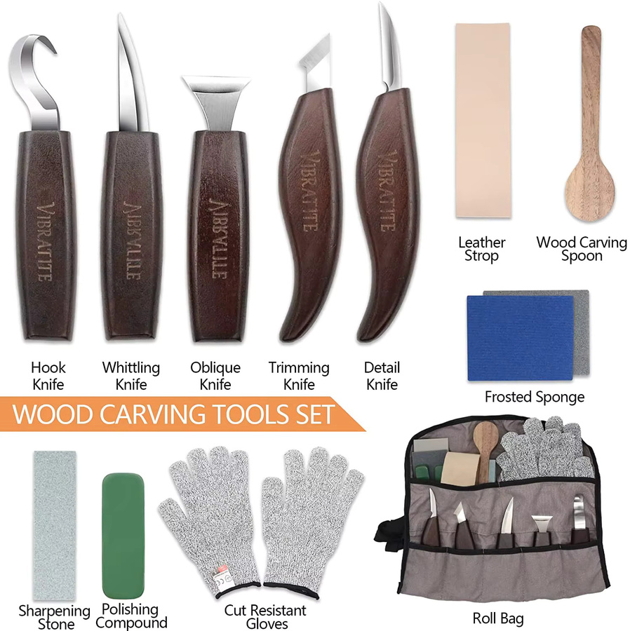 VIBRATITE 14-in-1 Holzschnitzwerkzeug-Set mit Detailmesser für Holzarbeiten und Whittling für Anfänger - Bild 2