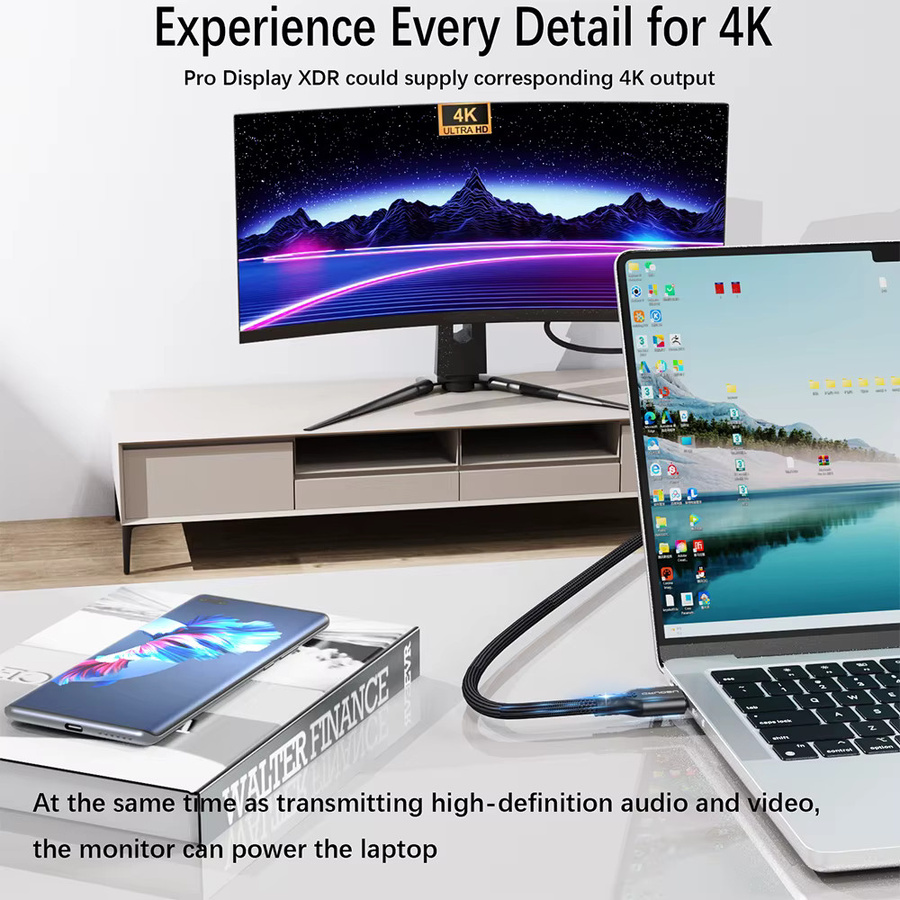 UGOURD USB-C Datenkabel USB 3.2 Gen2 mit 20Gbps Datenübertragung und 240W Schnellladefunktion, 4K Unterstützung, Farbe: Schwarz - Bild 3