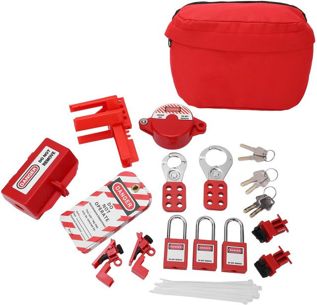 Meterk Elektrisches Lockout-Tagout-Kit Stromkreis-Sperren Set in Rot mit Messing-Komponenten und Aufbewahrung - Bild 1