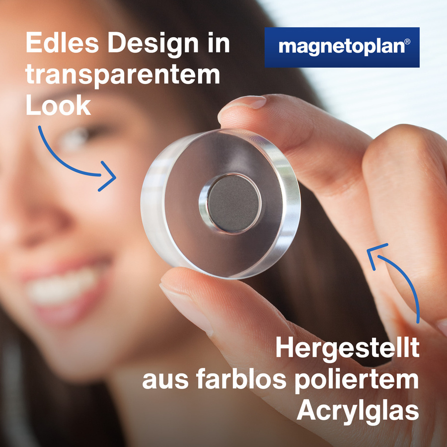 Magnetoplan Design-Magnete aus Acryl, transparent, 10 Stück, Durchmesser: 1,5 cm, Höhe: 0,9 cm - Bild 2