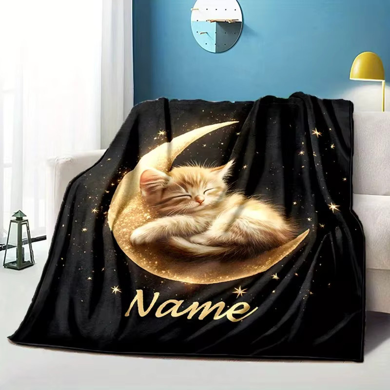 VIKAMA Flanellbezugdecke mit Katzenmuster in Schwarz - Bild 2