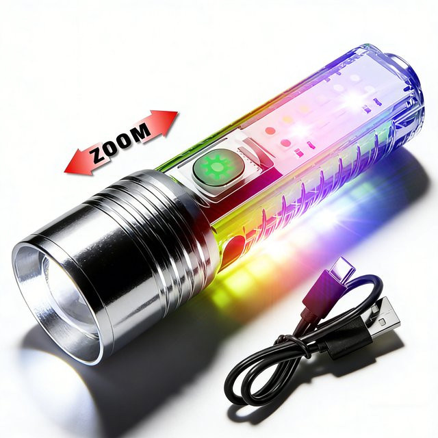 BALDR LED EDC Taschenlampe mit Zoom-Funktion, wiederaufladbare Mini-Schlüsselanhänger-Taschenlampe mit Magnet und RGB-Beleuchtung - Bild 1