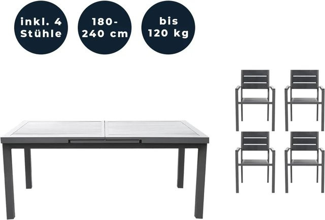 Home Deluxe Garten-Sitzgruppe Calido Madera in Anthrazit mit ausziehbarem Tisch und 4 Stühlen - Bild 2