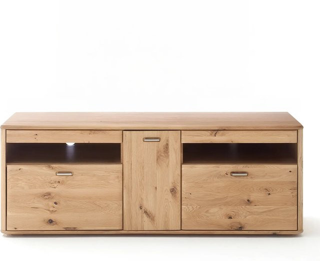 TV-Anrichte Tentra aus massiver Eiche Bianco in Beige mit Soft-Close-Schubladen, B/T/H: 156 x 50 x 57 cm - Bild 1
