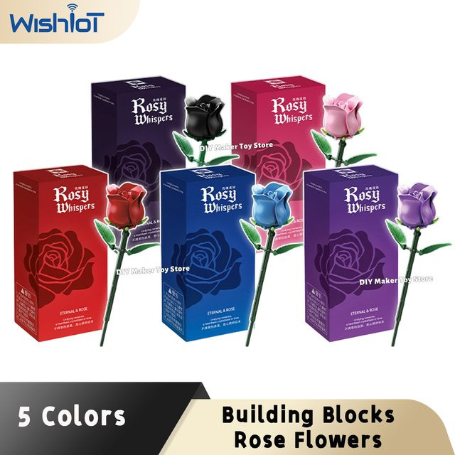 wishiot Bausteine mit Konservierten Blumen, DIY Romantischer Rosenstrauß, Schwarz - Bild 1