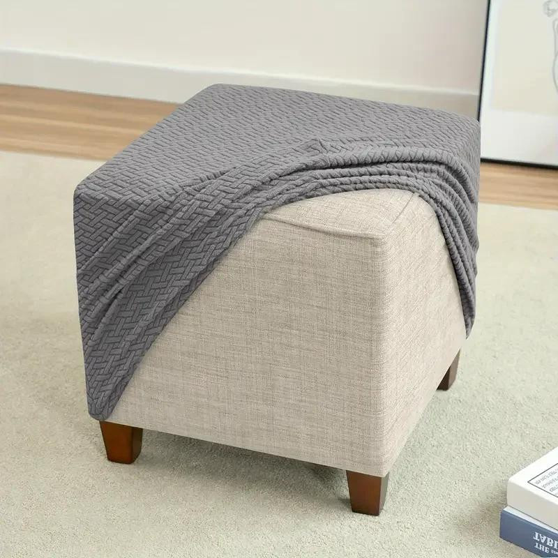 Yiran Furniture Jacquard-Hockerabdeckung aus Samt und Elasthan, elastischer Hockerbezug in Grau - Bild 4