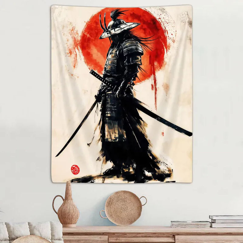 VIKAMA Anime Wandteppich Japanischer Samurai Ukiyo-e mit roter Sonne, mehrfarbig, B: 60 cm, H: 40 cm - Bild 2