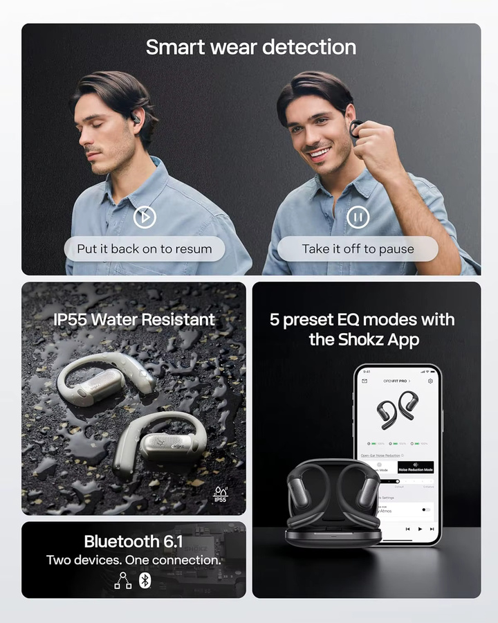 Shokz OpenFit Pro Open T010 Bluetooth 5.3 Ohrhörer mit Geräuschunterdrückung und IP55 Wasserdichtigkeit für Sport - Bild 1