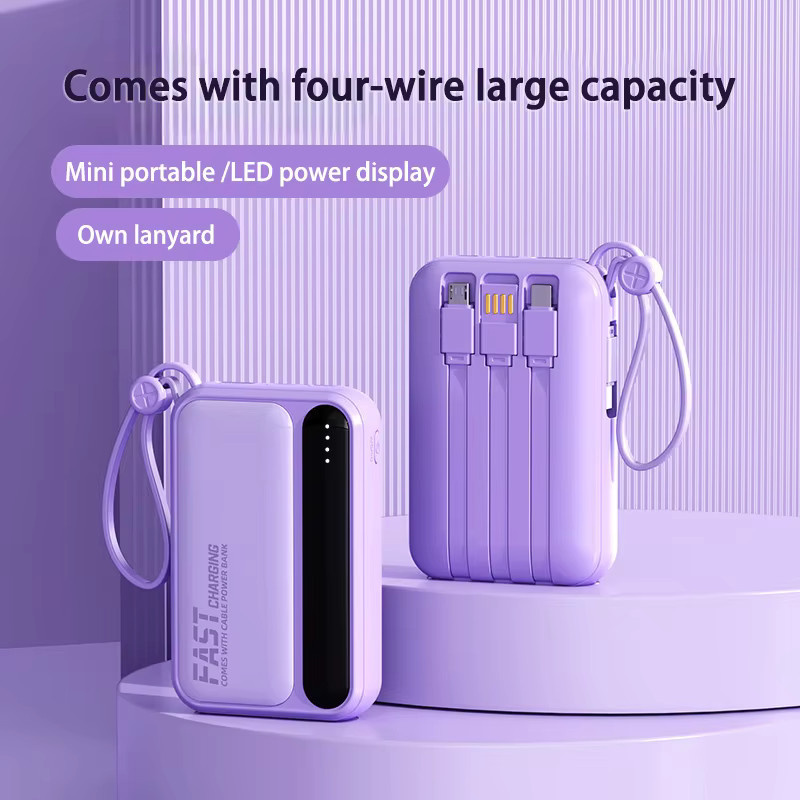 OnePlus Powerbank mit 10000 mAh und 4 integrierten Kabeln für schnelles Laden, erhältlich in Weiß oder Lila - Bild 2