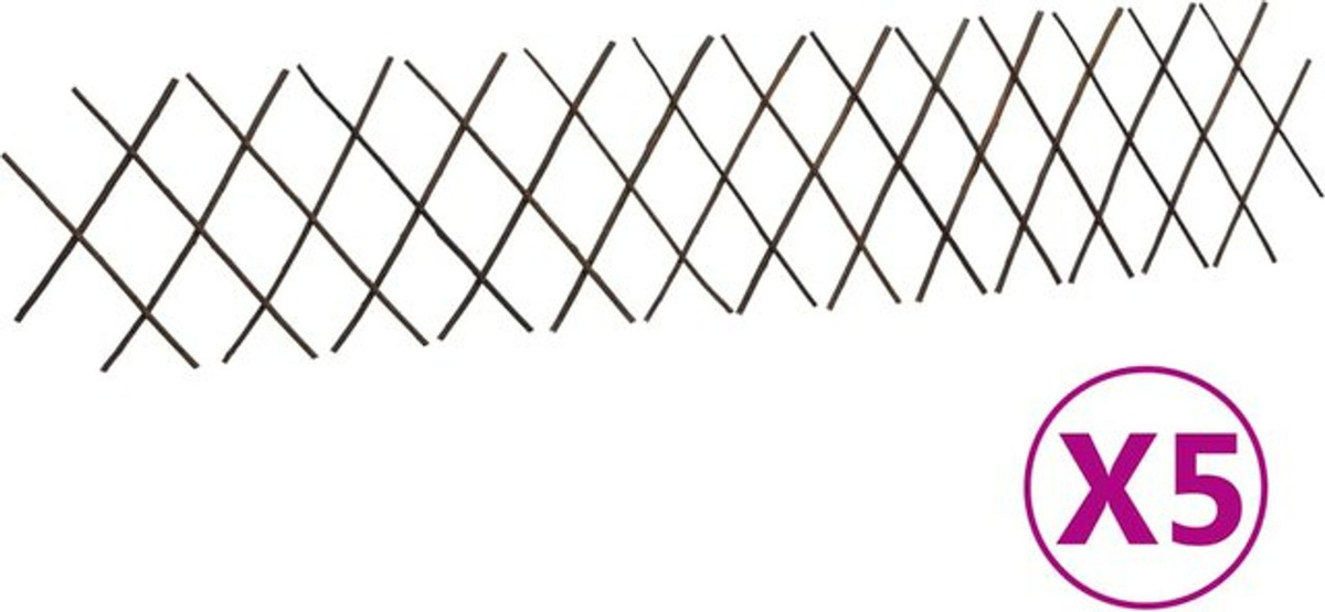 Vidaxl Willow Trellis Zaun aus Massivholz, 5 Stück, Natur/Braun, H: 180 cm, B: 30 cm - Bild 1