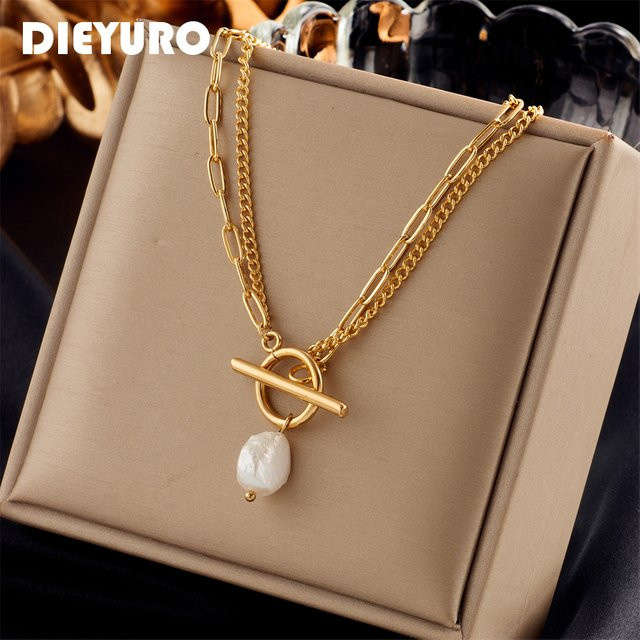 DIEYURO Halskette, Edelstahl, Perle, Gold, Damen - Bild 1