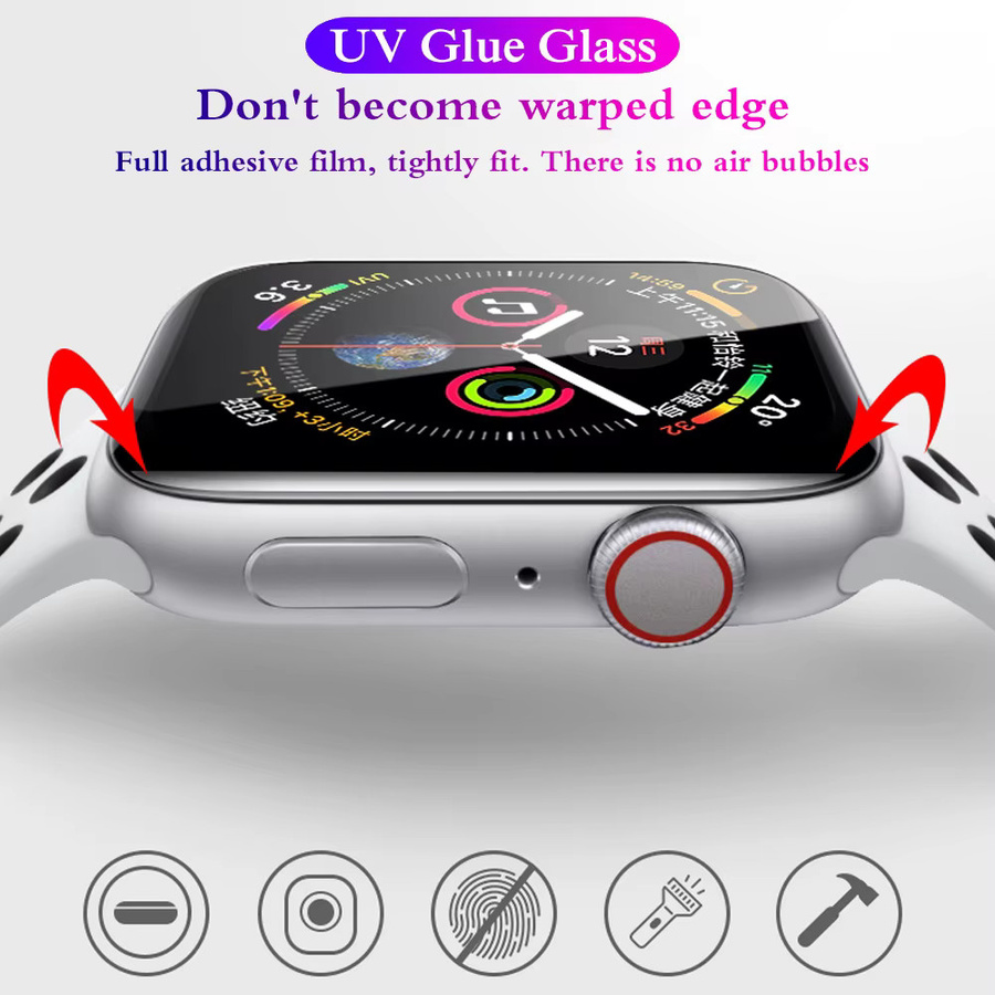 UV-Kleber Displayschutzfolie aus gehärtetem Glas für Apple Watch Serie 10, 9, 8, 7 sowie 46 mm, 45 mm, 44 mm und 41 mm, transparent - Bild 4