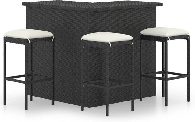 vidaXL 4-teiliges Gartenbar-Set aus Poly Rattan mit Kissen in Schwarz - Bild 1