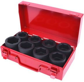 KS Tools 1" Sechskant-Kraft-Stecknuss-Satz, kurz, 8-teilig aus Chrome-Molybdän-Stahl, rot - Bild 1