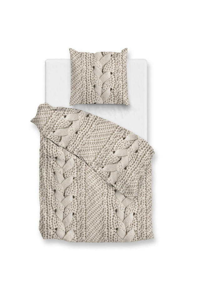 Zo! Home Flanell Bettwäsche Mira Natural Strickmuster beige, B/H: 155 x 220 cm mit Kissenbezug 80 x 80 cm - Bild 1