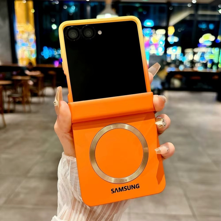Magnetische Flip-Handyhülle für Samsung Galaxy Z Flip 8 7 6 5 4 3 mit Magsafe und zweifarbigem Farbverlauf in Orange-Gelb - Bild 1