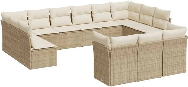 vidaXL 13-tlg Garten-Sofagarnitur mit Kissen aus Poly Rattan in Beige Modell 25 - Bild 1