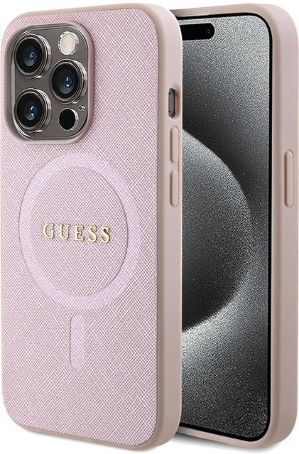 Guess MagSafe Schutzhülle für Apple iPhone 15 Pro in Rosa im Saffiano-Design - Bild 1